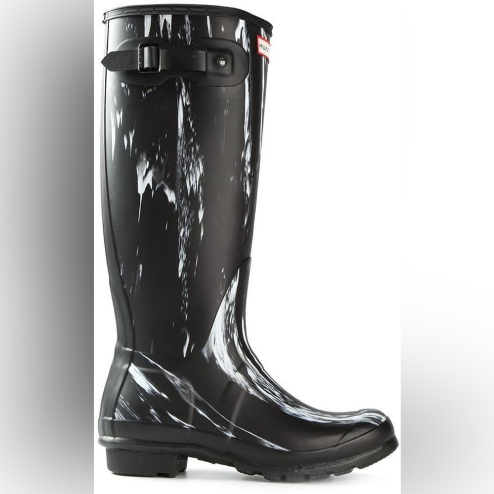 Hunter 'Wellington' black & white paint splatter rain boots - women’s size 8